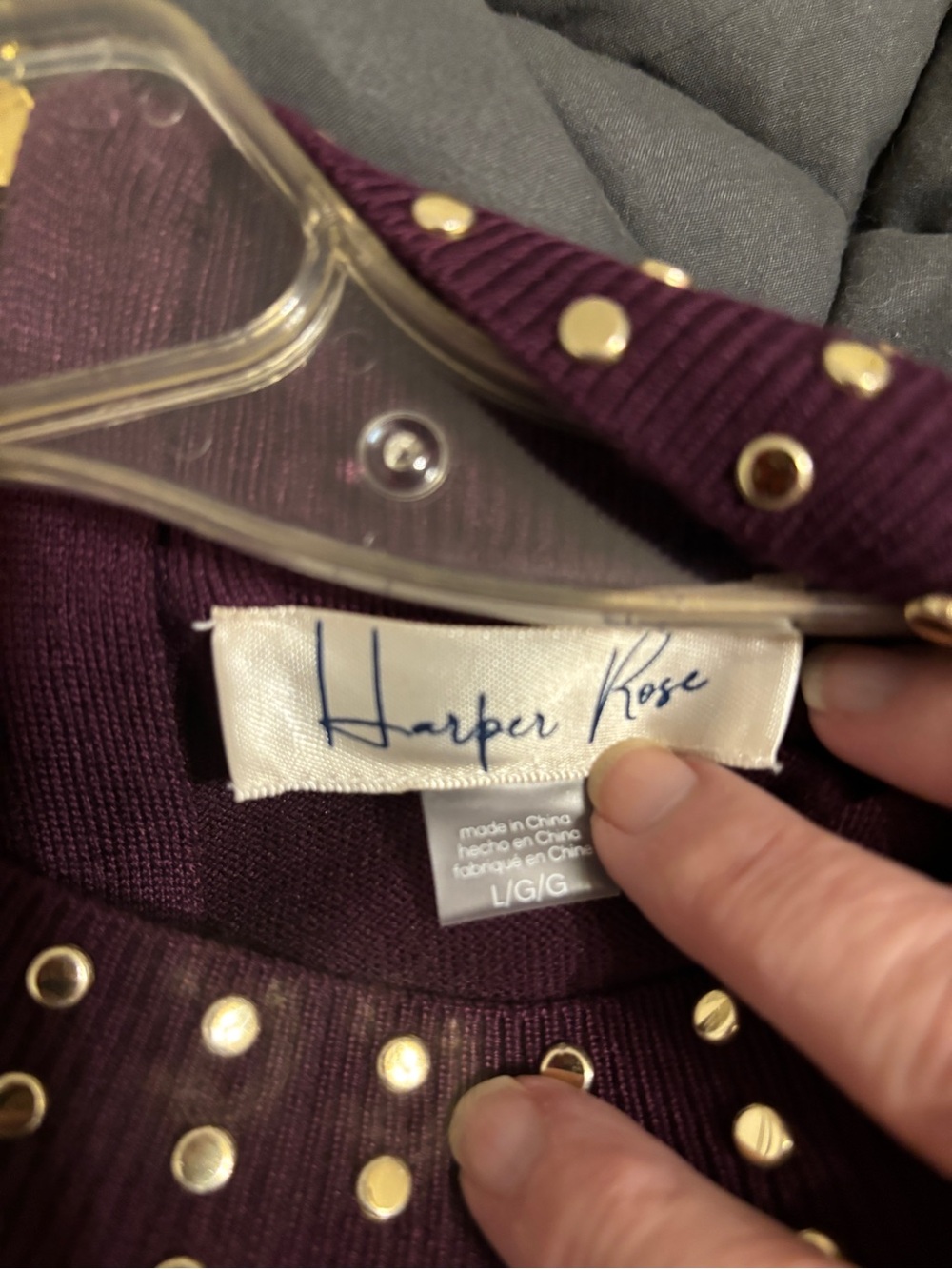 SALE!! NWOT Harper Rose Large Plum Midi Dress with Studded Neckline and Sleeves - Picture 3 of 7